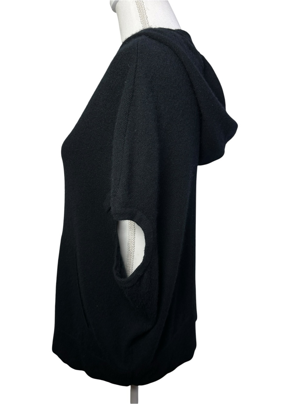 Saks Fifth Avenue 100% Cashmere Short Sleeve Hooded Sweater Black Size Large - Picture 4 of 9